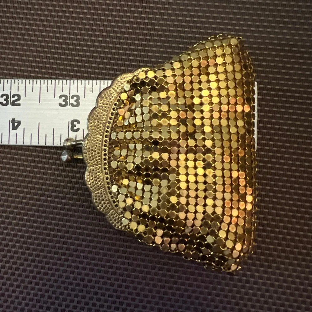Vintage Lorelle Bags Gold Metal Mesh Coin Purse Rhinestone Clasp West Germany